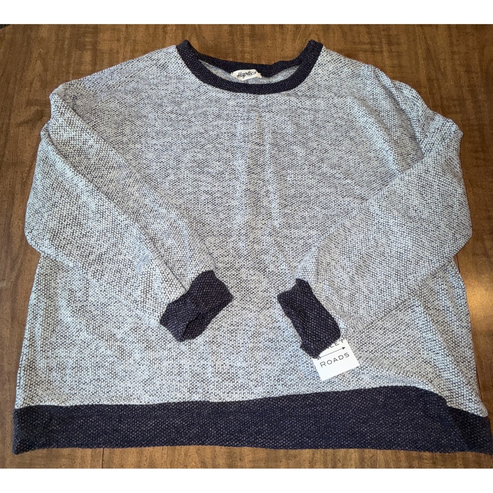 Haptics‎ Loose Fit Long Sleeve Jacquard Sweater Knit Top Women's Heather Grey 3X